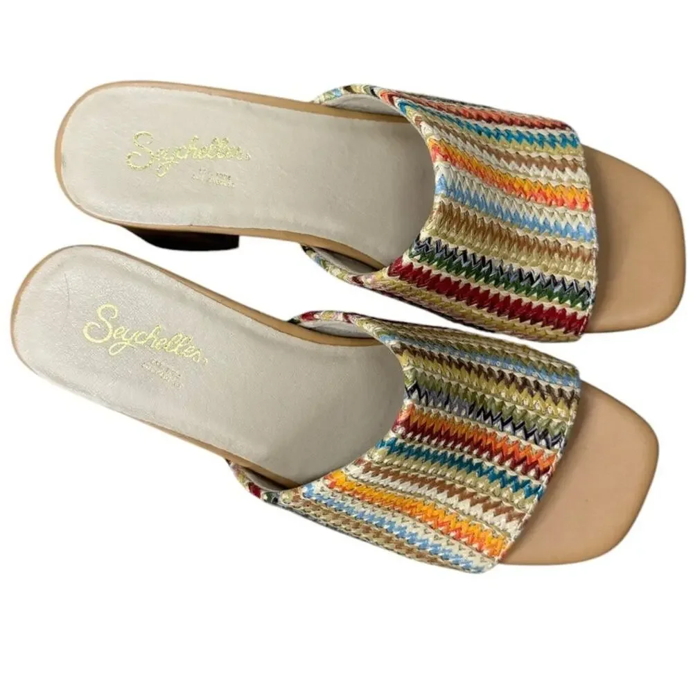 Seychelles Women’s Size 6.5 Multicolor Woven Slide Sandals 3” Block Heel